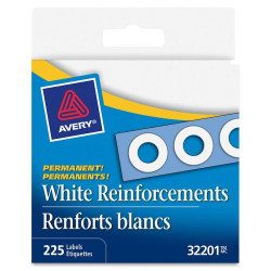 Hole Reinforcement Label, Ring Binder - Rectangular - White - Polyvinyl - 200 or 225 / Box