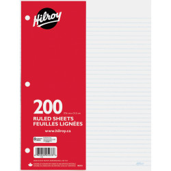 Hilroy 7mm Ruled With Margin Filler Paper,
200 Sheets - 3-ring Binding - White Paper - Hole-punched, Heavyweight, Tear Resistant
